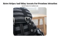 Striped Backpack Large Capacity Canvas Stripe Backpack Functional Design Vintage Design Daypack for Women, Students, Casual Outings, University