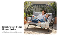 Woven Design Wicker Oval-Shaped Chair Waterproof Freestanding Oval-Shaped Lounger Outdoor Furniture Weather-Resistant for Children, Homeowners, Book Lovers, Garden, Patio, Balcony, Backyard