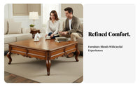 European Stylish Carved Square Coffee Table Intricate Carvings Square Coffee Table Vintage & design Living Room Furniture Spacious Design for homeowners, Families, Apartment Dwellers, Home Interior, Lounge Area, Social Gatherings