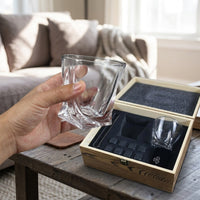 Gift Box with Whisky Gift Set for Birthday Gifts, Premium Wooden Box with 2 Whisky Glass and 8 Whisky Stones, Dad Birthday Gift for Him, 14pc