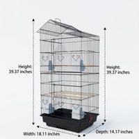 Bird Villa Double Layer Metal Habitat, Large Space 46x36x100cm Spacious Bird Cage for Budgie, Cockatiel and Myna, Secure Multi-Level Animal Enclosure
