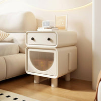 Cream aesthetic Design Nightstand with Drawers Minimalist Aesthetic puffyShaped End Table Single Drawer Storage Bedroom Furniture Sturdy Construction for Homeowners, Apartment Dwellers, Young Adults, Nursery, Living Room, Hallway, Office