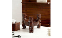Glossy Finish Carved Figure Tray Dark Brown Sculptural Bowl Tray