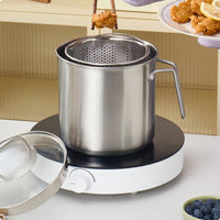 Deep Fryer Pot with Basket Single Handle Stockpot with Lid Strainer Insert Cookware