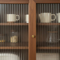 Walnut Buffet Cabinet Space-Saving Design Dining Hutch with Built-in Table Versatile Japanese Style Tea Cabinet for Kitchen, Living Room