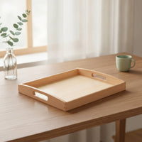 Rectangular Educational Tray with Handles Natural Wood Wooden Tray with Handles Solid Sturdy for Homeschool