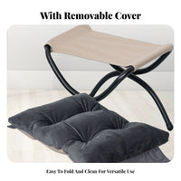 Padded Cross-Frame Stool Foldable Design Footrest Easy to Clean