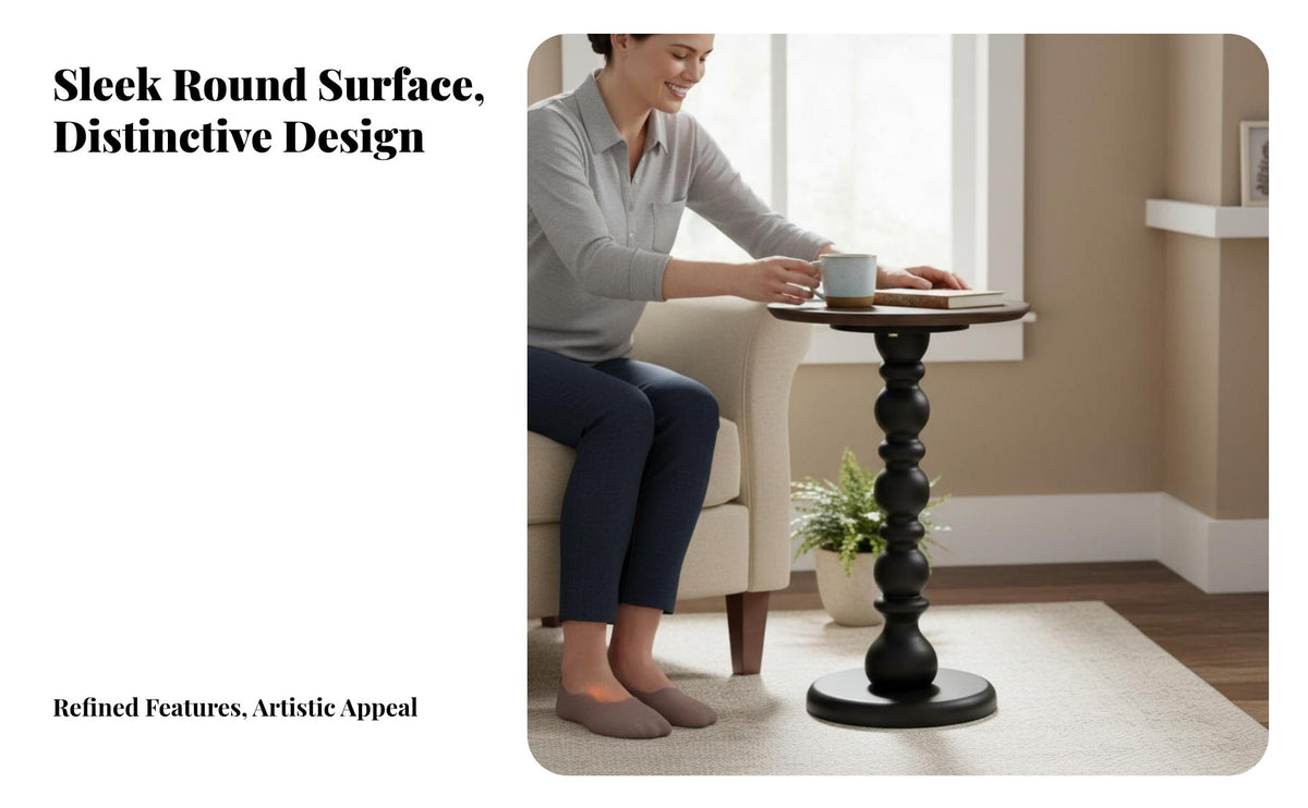 Round Pedestal Side Table Sturdy Wood Pedestal Side Table Vintage Home Styling Furnishing for Apartment Dwellers, Students, Living Room, Bedroom