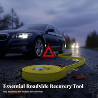 Heavy-Duty Tow Rope with Hooks High Break Strength Vehicle Recovery Belt Reinforced Ends Towing Equipment for Car Owners, Away-Road-Road Enthusiasts, Drivers, Roadside Emergency