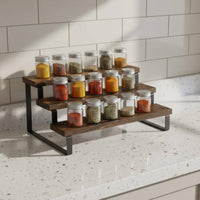 Organizer Rack Wood and Industrial Metal Multi-Tier Display Stand Sturdy Construction Figurine Display Rack for Living Room