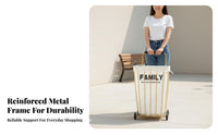 Multifunctional Design Metal Frame Storage Trolley Space-Saving Storage Cart with Liner Heavy Duty Rolling Laundry Basket Rust-Resistant for Homemakers, Apartment Dwellers, Living Room, Bedroom, Bathroom, Supermarket