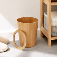 Wood Waste Bin, 6L Round Litter Bin, 30 cm Height, Wood Grain Finish, Rubbish Bin for Bathroom, Living Room, Hotel, Dormitory