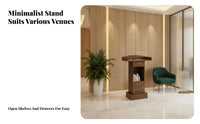 Modern Design Floor Standing Podium Stable Base Floor Lectern with Storage Shelves Spacious Top Reception Desk Lectern Sturdy Construction for Presenters, Restaurant Hosts, Conference Rooms, Lecture Halls, Auditoriums, Classrooms