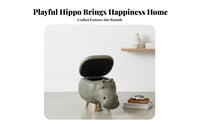 Cartoon Design Hippopotamus Storage Stool Multi-Functional Hippo Storage Ottoman Sturdy and Stable creatureShaped Seat Easy to Clean for Children, Families, Parents, Entryway, Living Room, Playroom, Bedroom