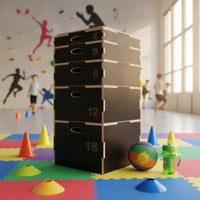 5 Pieces Multi-Height Plyometric Box Space-Saving Stackable Jump Box Heavy-Duty Jumping Exercise Instructor Non-Slip for Athletes, Fitness Enthusiasts, Home Gym