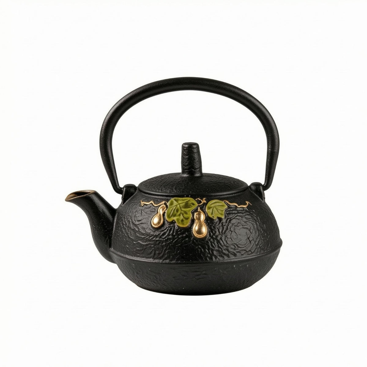 Cast Iron Tea Kettle Black Gourd Shaped Kettle Arched Handle