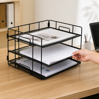 Black Metal Desktop Organiser, Foldable Desktop Organiser for Documents, 45x32x32cm Desk File Rack, Multi-Tier Office Document Holder