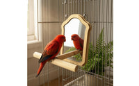 Framed Wooden Bird Enclosure Mirror Interactive Bird Mirror Perch Arch-Shaped Pet Accessory Lightweight