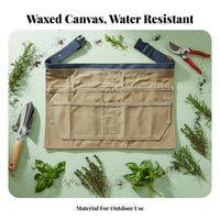 Oil-Proof Waxed Canvas Tool Apron Water Resistant Gardening Waist Bag Waterproof Short Work Apron Adjustable Strap for Gardeners, Carpenters, DIY Enthusiasts, Outdoor, Workshop, Home Improvement