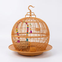 Round Bird Cage with Circular Styling, Folding Bird Cage for Small Exotic Birds, Portable Small Bird Cage with Base Tray, Indoor Round Cage