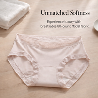 Women's Lace Trim Knickers with Treatment, Soft 80s Modal Material, Breathable Extended Gusset Design
