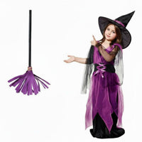 Includes Accessories girls' Witch Costume Set Star Pattern Witch Dress with Hat Puffy Sleeves Halloween Apparel Layered Design for Children, Teens, Toddlers, Trick-or-Treating, School Plays