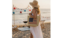 Structured Woven Tote Bag Practical Tote Bag with Shoulder Straps Versatile Carryall Everyday for Women, Independence Day