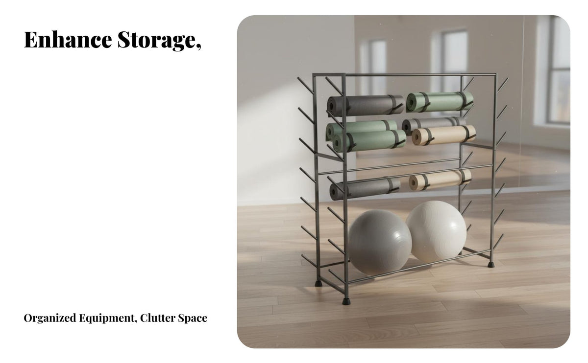 Exercise Mat and Ball Rack Versatile Exercise Mat Storage Rack Space Saving Fitness Equipment Storage Stand