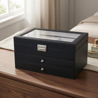 Glass Lid Watch Storage Box Drawer Tiers Watch Organizer Box Woven Texture Metal Latch