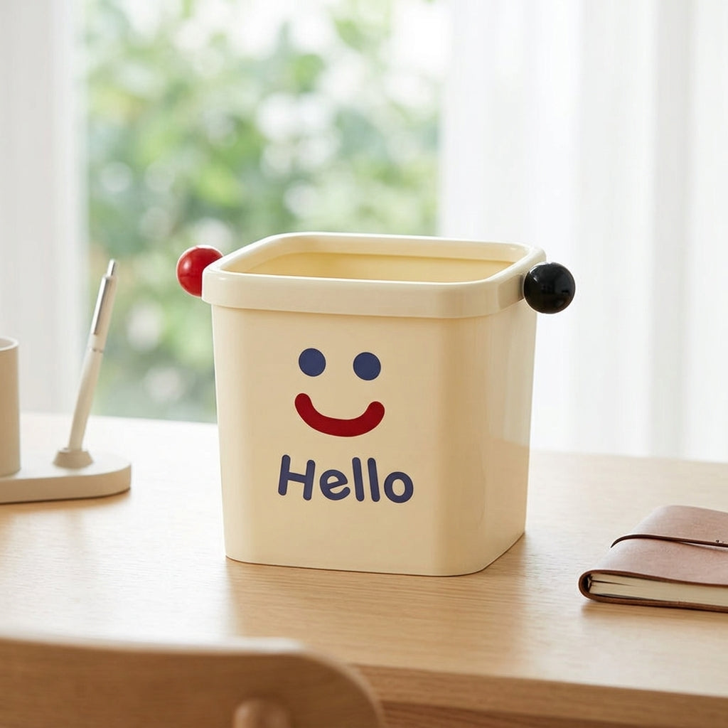 Small Office Trash Can with Pressure Ring, Compact Square Paper Bin 16cm, for Home, Dorm, Office