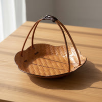 Bamboo Woven Basket Tray Handmade Bamboo Tray with Handle Rustic for Hosts