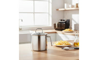 Deep Fryer Pot with Basket Single Handle Stockpot with Lid Strainer Insert Cookware
