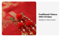 Traditional Chinese Attire Hair Crown Set Festive Design Red Decorative Puff Tassel Hairpins New Year Hair Accessory Set Ancient