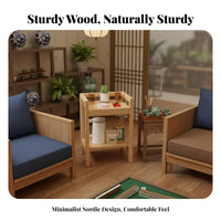 Multi-Purpose Wooden Tea Table Space-Saving 2-Tier Side Table Sturdy Construction Solid Wood Nightstand Minimalist Design for Mahjong Players, Apartment Dwellers, Card Room, Bedroom, Balcony, Entryway