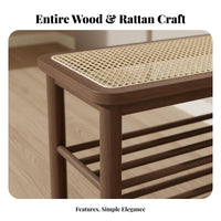 twofold Function 2-Tier Shoe Rack with Woven Seat Natural Aesthetic Padded Shoe Rack Bench Sturdy Construction Entryway Stool Space-Saving Design for Apartment Dwellers, Homeowners, Hallway, Mudroom, Living Room, Bedroom