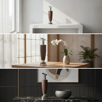 Wood Vase with Metal Base Mixed Material Walnut Wood Vase Modern Vessel for Reception Desk