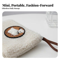Soft Teddy Fleece Embroidered Sheep Coin Purse Mini Size Lamb Embroidered Coin Purse Compact for Women, Girls, Daily Use, Travel, Shopping