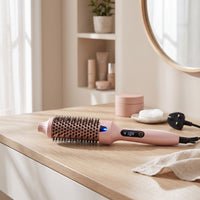 Electric Heated Styling Comb Shiny Hot Brush with Cylindrical Head Heated Hair Styling Brush Fast Heating Hot Comb Dual-Voltage