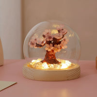 Night Light with Dome Cover Warm LED Glowing Miniature Landscape Decorative Tree Light Ambient Lamp Safe for Bedside Table, Desk
