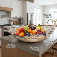 Large Fruit Bowl for Dining Table and Home Decoration, White Porcelain Serving Dish with Glazed Ceramic Finish, Shallow Salad for Easy Cleaning