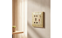 Antique Gold Decorative Outlet Panel Ornate Retro Socket Plate Vintage Embossed Wall Plate Metal for Interior Designers, Homeowners, Living Room, Bedroom, Hotel