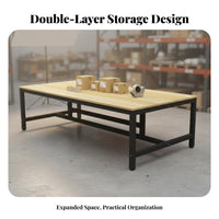 Long-Lasting Two Tier Packing Table Stable Construction Heavy Duty Workbench Multipurpose Heavy-Duty Work Table Large Storage Capacity for Factory Workers, DIY Enthusiasts, Assembly Line, Warehouse, Kitchen, Basement