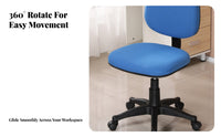 Adjustable Height Armless Roller Chair Back Support Compact Swivel Stool Rolling Casters Office Furniture Armlees Design for Students, Adults, Kids, Study Room, Small Areas, Bedroom, Vanity
