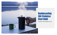 French Press Coffee Maker, Outdoor Camping, Double Wall 304 Stainless Steel, Black, Manual Brew Pot