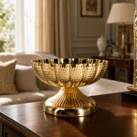 Decorative Bowl with Pedestal Hammered Gold Pedestal Centerpiece Footed Bowl Fluted Wide-Mouth for Event Planners