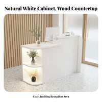 Salon Front Desk Curved Design Modern Reception Desk LED Lighting Retail Cashier Stand for Receptionists, Business Owners, Lobby, Hotel