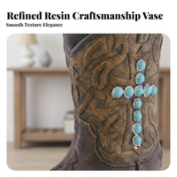 Hydroponic Friendly Cowboy Boot Vase Creative Design Western Boot Planter Rustic Decor Western Aesthetic Vase Double Function for Cowgirls, Living Room, Desktop, Office Desk, Bookshelf