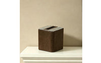 Wooden Tissue Box with Leather Rounded Corner Desktop Tissue Box Striped Home Decor for Coffee Table, Office