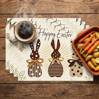 4Pcs Mode Carrots Rabbits Bunny Happy Easter, Linen Placemat Decorative Textile Dining Placemat Sturdy Washable Kitchen Table Mat for Families, Hosts, Holiday Dinners, Parties, Restaurants