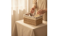 Storage Basket with Liner Handwoven Basket with Textile Liner Hand-Woven Rectangular Storage Box for Shelves, Bedroom, Living Room